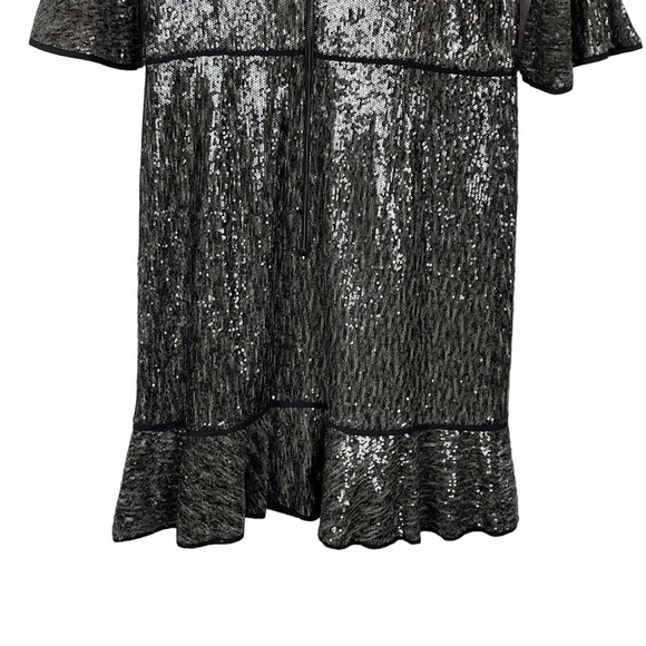 SHANI S-2025 SEQUIN RUFFLE HALF SLEEVE GRAY SILVER HOLIDAY COCKTAIL DRESS - Picture 9 of 14